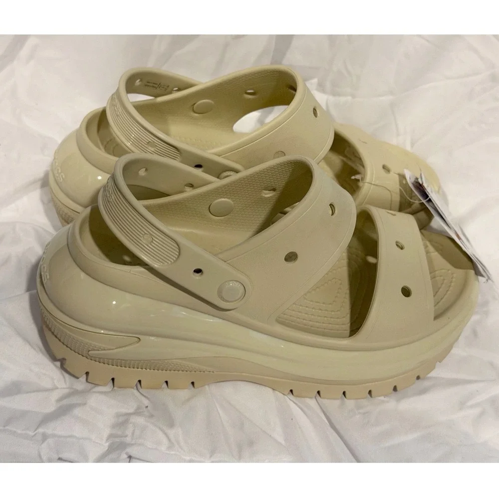 Crocs Mega Crush Sandal Bone Platform‎ Wedge W11 M9 Beige NEW Resortwear 106-05